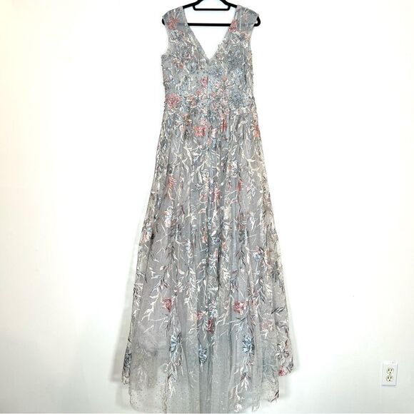 Mac Duggal 20263 Womens Size 8 Silver Pink Floral Embroidery Gown Maxi Dress - Picture 10 of 11